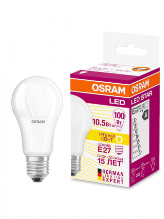 Лампа светодиодная LED Star Classic A 100 10W/827 10Вт грушевидная матовая 2700К тепл. бел. E27 1060лм 220-240В пластик. OSRAM 4052899971578 Лампа светодиодная LED Star Classic A 100 10W/827 10Вт грушевидная матовая 2700К тепл. бел. E27 1060лм 220-240В пластик. OSRAM 4052899971578