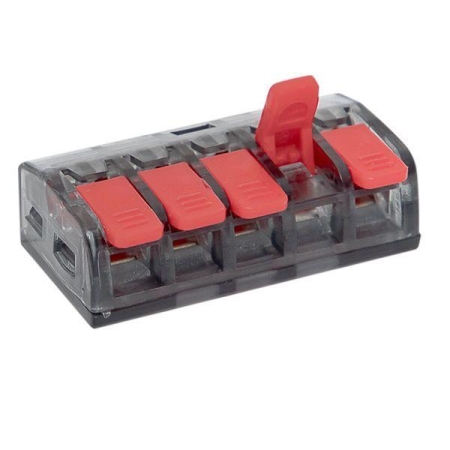 Клемма строительно-монтажная СМК 221-415 с рычагом 5 отверстий 0.2-4.0кв.мм (блист.20шт) PROxima EKF plc-smk-221-415b-20