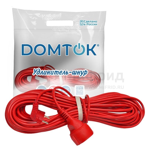 Удлинитель-шнур 1х20м с заземл. 10А IP20 2.2кВт ПВС 3х1 DOMTOK 2493